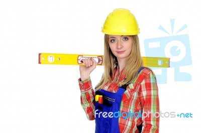 Female Construction Worker With  Stock Photo