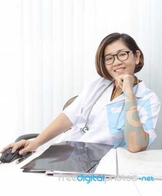 Female Doctor Smiling Face Relaxing Emotion Stock Photo