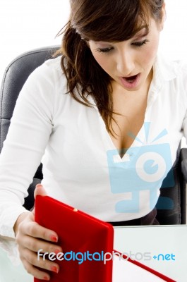 Female Executive With Jewellry Box Stock Photo