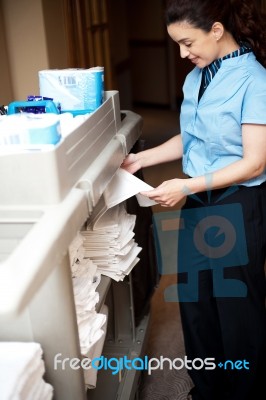 Female Folding towel Stock Photo