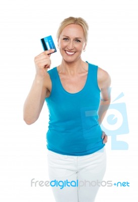 Female Holding Credit Card Stock Photo