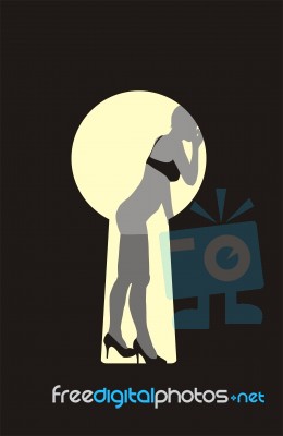 Female Silhouette In Keyhole Stock Image