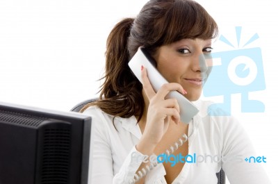 Female Talking On Phone Stock Photo