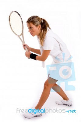 Female Tennis Player With Racket Stock Photo