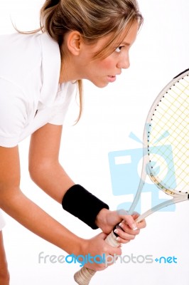 Female Tennis Player With Racket Stock Photo
