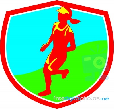 Female Triathlete Marathon Runner Shield Stock Image