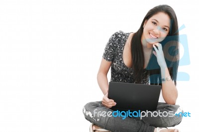 Female Using Laptop  Stock Photo