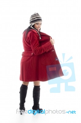 Female Wearing Overcoat Stock Photo