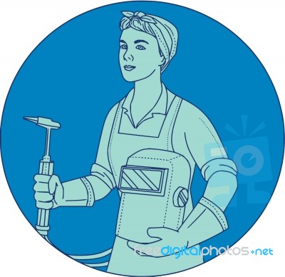 Female Welder Acetylene Welding Torch Mono Line Stock Image
