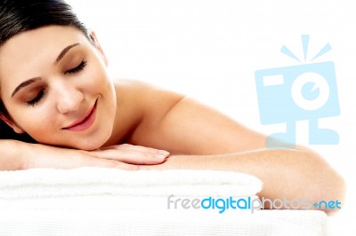 Female With Closed Eyes Relaxng In Spa Salon Stock Photo
