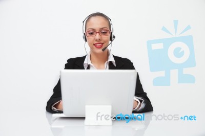 Female With Headset Stock Photo