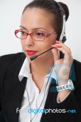 Female With Headset Stock Photo