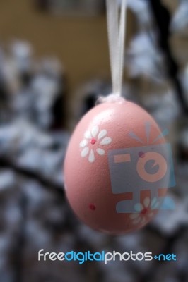 Festive Painted Egg Hanging From A Tree In Arco Trentino Italy Stock Photo