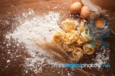 Fettuccine Pasta Italian Food Still Life Rustic Stock Photo