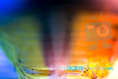 Fiber Optic With Servers In A Technology Data Center Stock Photo
