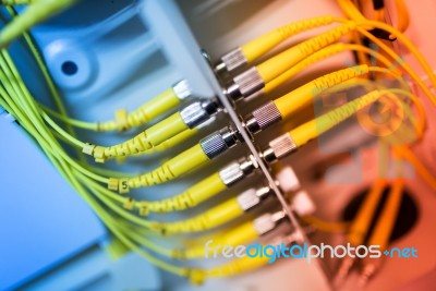 Fiber Optic With Servers In A Technology Data Center Stock Photo