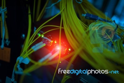 Fiber Optic With Servers In A Technology Data Center Stock Photo Fiber Optic With Servers In A Technology Data Center Stock Photo