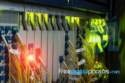 Fiber Optic With Servers In A Technology Data Center Stock Photo