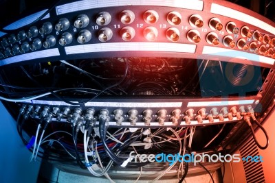 Fiber Optic With Servers In A Technology Data Center Stock Photo