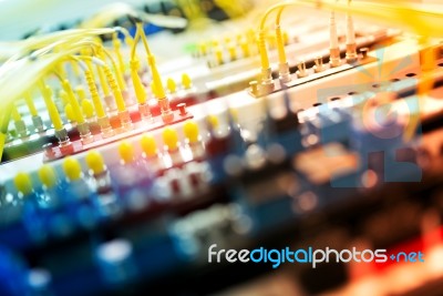 Fiber Optic With Servers In A Technology Data Center Stock Photo