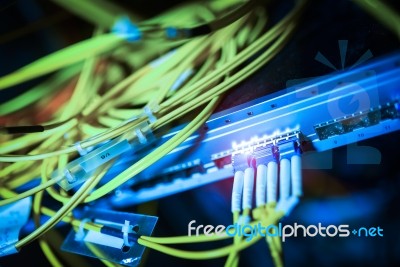 Fiber Optic With Servers In A Technology Data Center Stock Photo