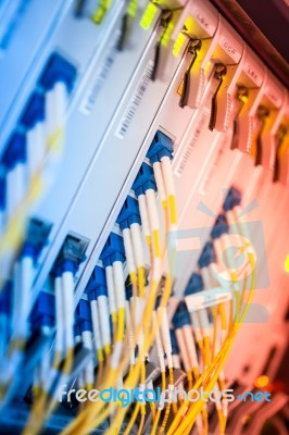 Fiber Optic With Servers In A Technology Data Center Stock Photo