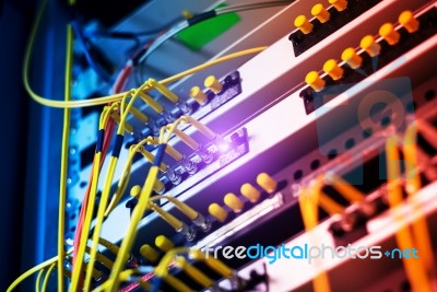 Fiber Optic With Servers In A Technology Data Center Stock Photo