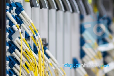 Fiber Optic With Servers In A Technology Data Center Stock Photo