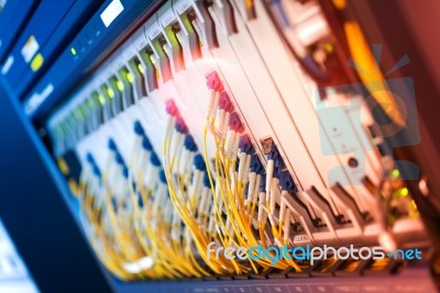 Fiber Optic With Servers In A Technology Data Center Stock Photo