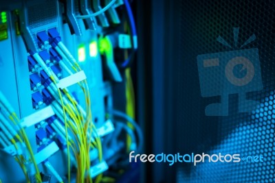 Fiber Optic With Servers In A Technology Data Center Stock Photo