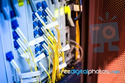 Fiber Optic With Servers In A Technology Data Center Stock Photo