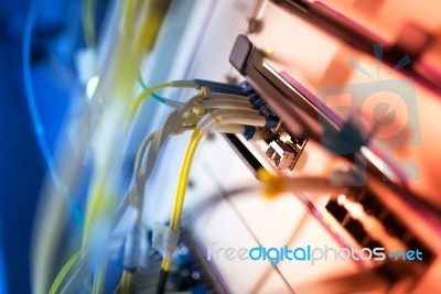 Fiber Optic With Servers In A Technology Data Center Stock Photo