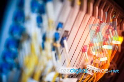 Fiber Optic With Servers In A Technology Data Center Stock Photo