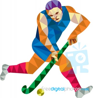 Field Hockey Player Running With Stick Low Polygon Stock Image