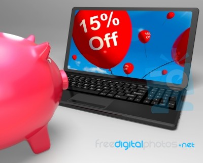 Fifteen Percent Off On Laptop Showing Price Reductions Stock Image