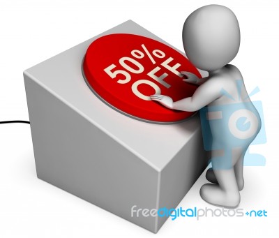 Fifty Percent Off Button Means Half-price Bargain Stock Image
