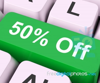 Fifty Percent Off Key Means Discount Or Sale
 Stock Image