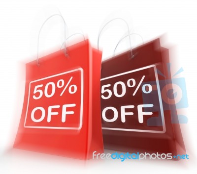 Fifty Percent Off On Bags Shows 50 Bargains Stock Image