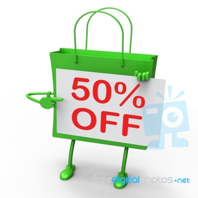 Fifty Percent Reduced On Shopping Bags Shows 50 Bargains Stock Image