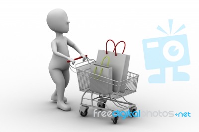 Figure Walking With Shopping Cart Stock Image