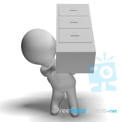 Filing Cabinet Carried By 3d Character Shows Organization Stock Image