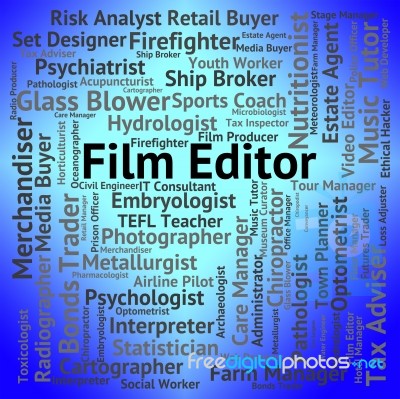 Film Editor Indicates Edits Words And Manager Stock Image
