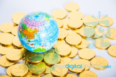 Financial Concept. World And Money Isolated On White Background Stock Photo