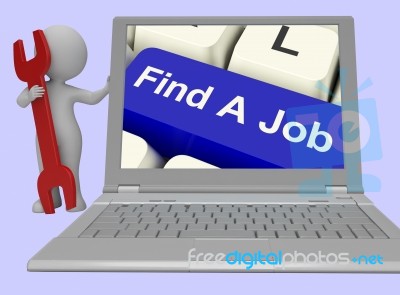 Find A Job Computer Key Showing Work And Careers Search Online Stock Image