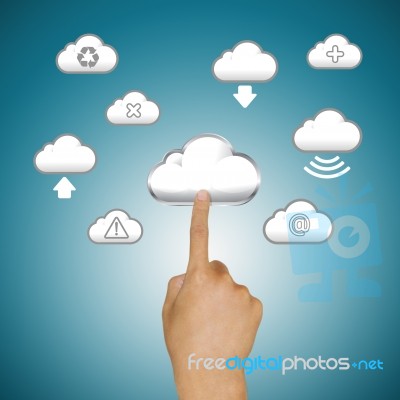 Finger Pushing Cloud Icons Stock Image