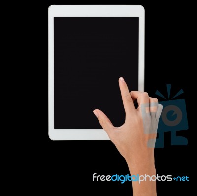 Fingers Pinching To Zoom Tablet's Screen Stock Photo