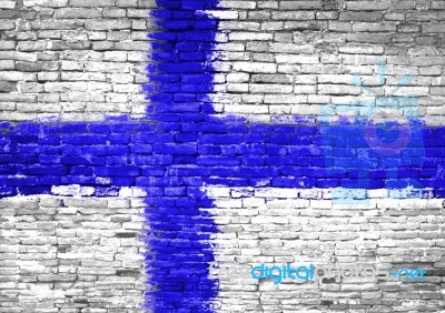Finland Flag Painted On Wall Stock Photo