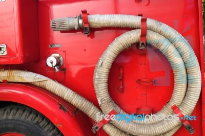 Fire Hose And Other Equipment In A Truck Stock Photo