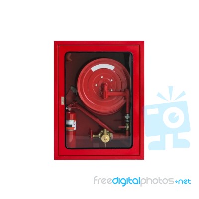 Fire Hose Cabinet On White Stock Photo