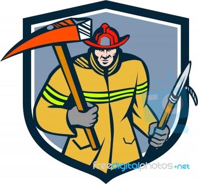 Fireman Firefighter Fire Axe Hook Crest Retro Stock Image